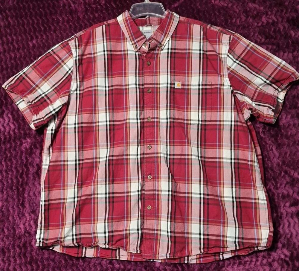 Carhartt Men's 3XL Relaxed Fit Red Plaid Short Sleeve Button Up Shirt 100139